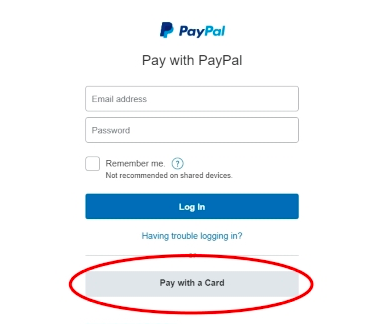 No PayPal Account? Take option highlighted to pay via Visa,Mastercard,Amex or Diners